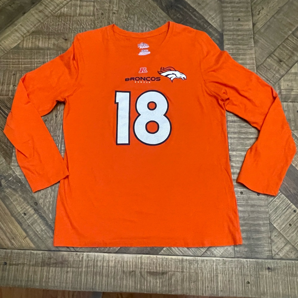 Majestic Denver Broncos Peyton Manning #18 Long Sleeve Shirt Orange Women